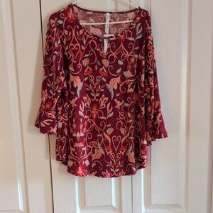 NY Collection Burgundy Floral Blouse